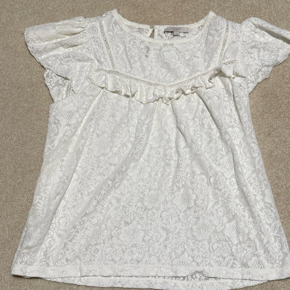 LOFT cream lace blouse, XL
